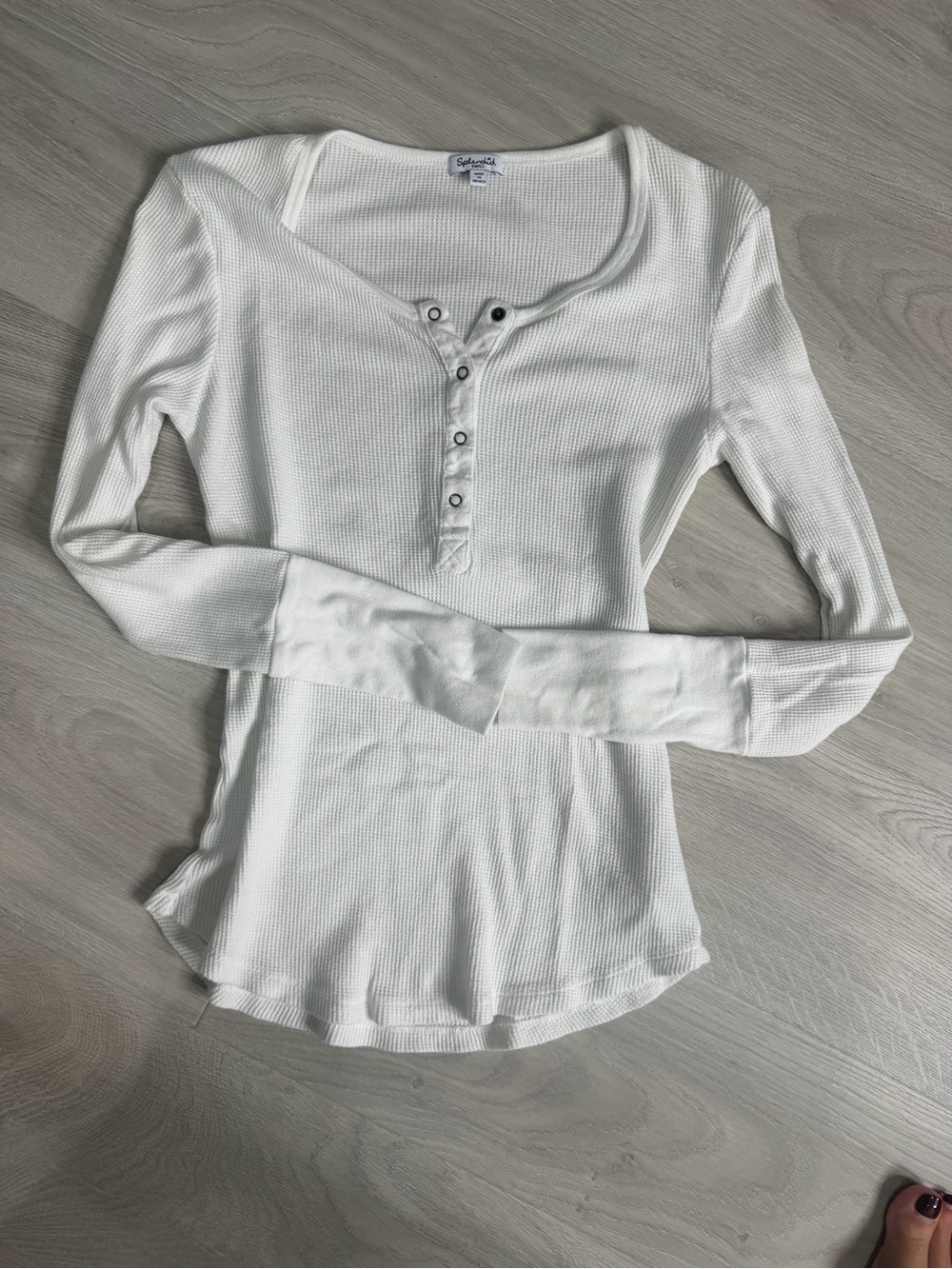 Splendid White Waffle Henley Long Sleeve Top